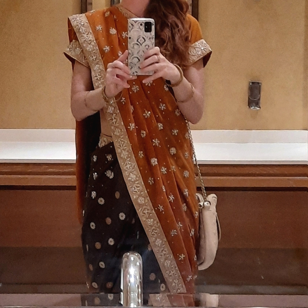 Brown and orange saree